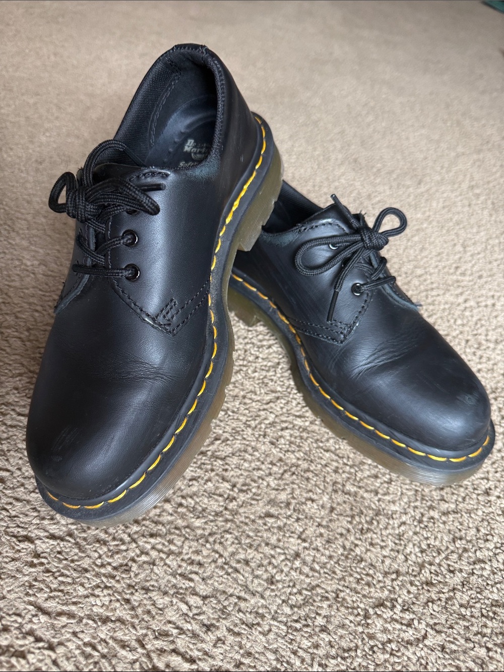 Dr. Martens Black Leather 3-Eye Oxford with Yellow Stitching